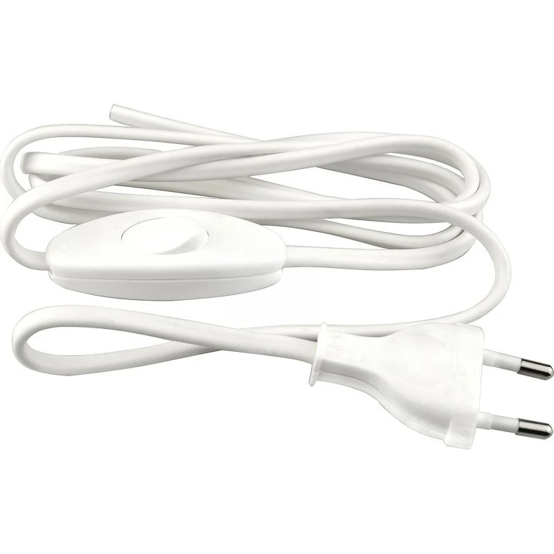 TBI ledning med stik og afbryder, 2 meter, hvid