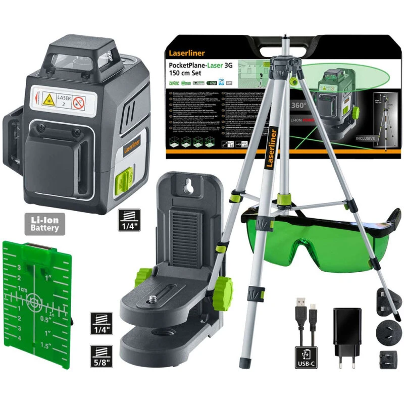 LASERLINER PocketPlane-Laser 3G Set 3x360° Grøn 150 cm