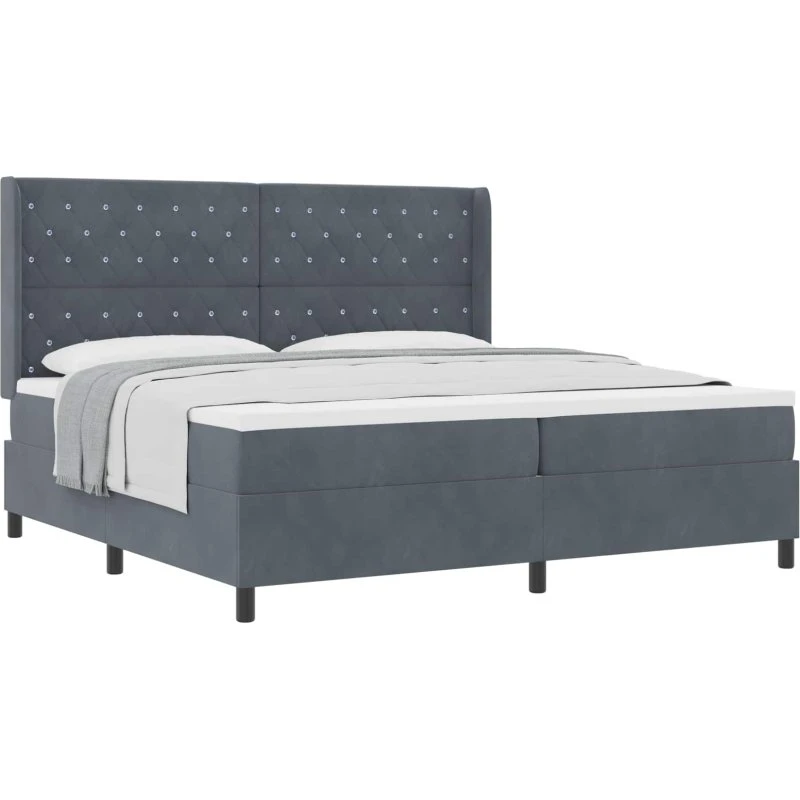 vidaXL Box spring seng med madras 200 x 200 cm Mørkegrå Fløjl