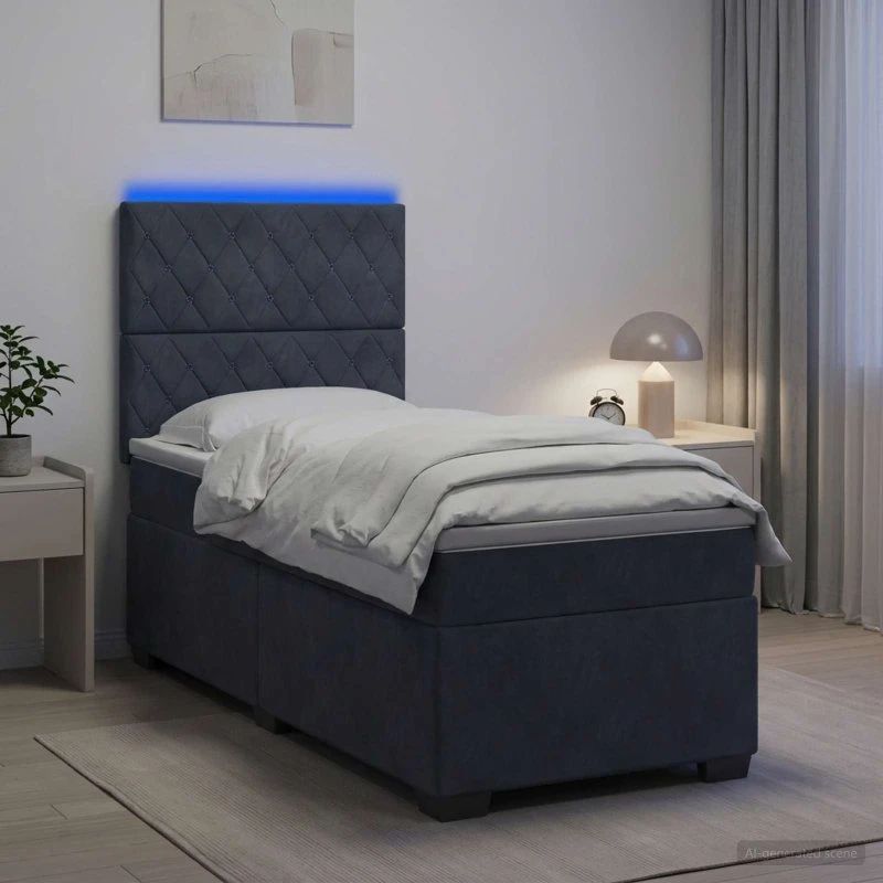 vidaXL Boksmadras med topmadras 100 x 200 cm Mørkegrå Fløjl