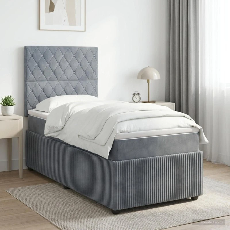 vidaXL Boxmadras med topmadras 100 x 200 cm Mørkegrå Fløjl