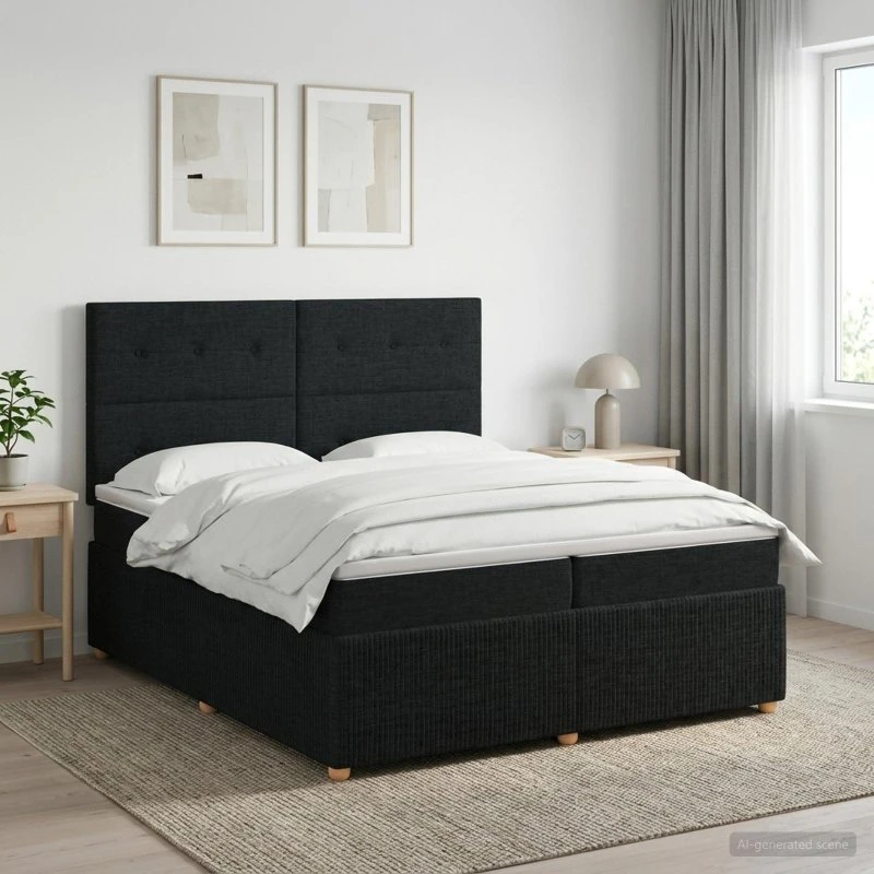 vidaXL Boxmadras med topmadras og hovedgærde, Sort, 200x200 cm
