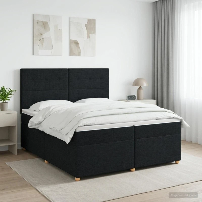 vidaXL Boxmadras 200x200 cm med topmadras og gavl - Sort