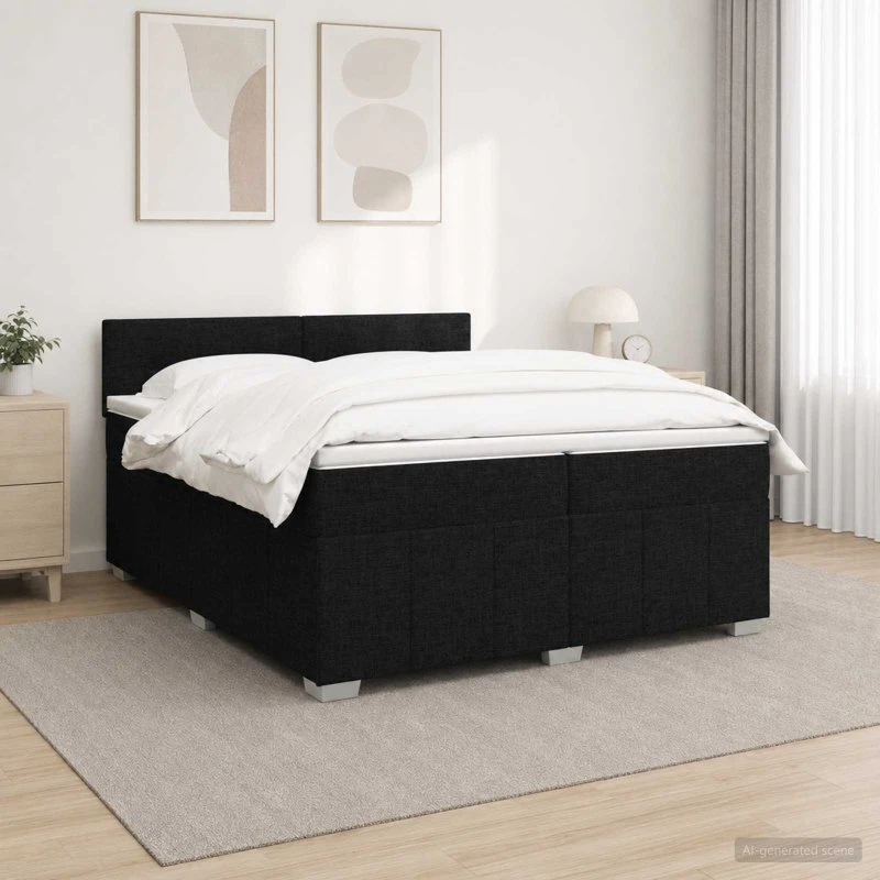 vidaXL Boxmadras med topmadras og hovedgærde, Sort, 200x200 cm