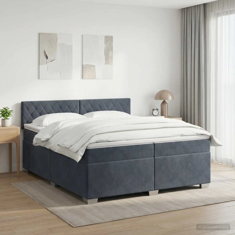 vidaXL Box Spring Seng med LED og madras, mørkegrå velour, 200x200 cm