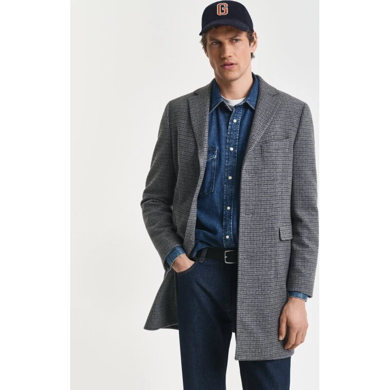GANT Tofarvet uldfrakke med houndstooth, sort