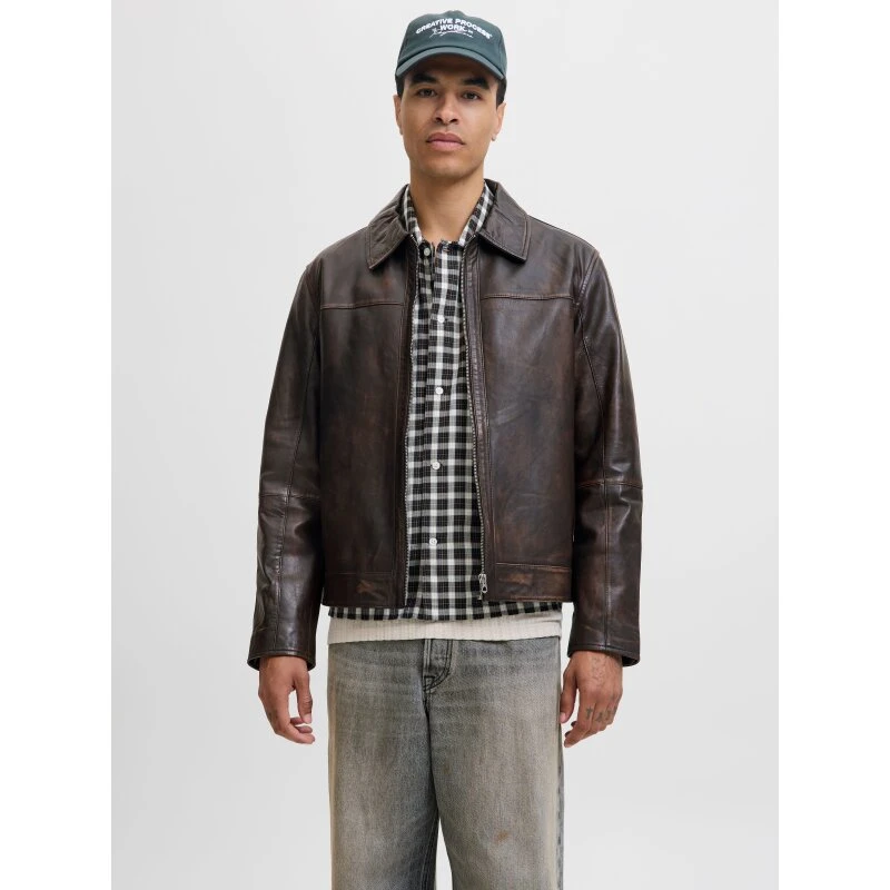 Jack & Jones Læderjakke i lammeskind, chokolade