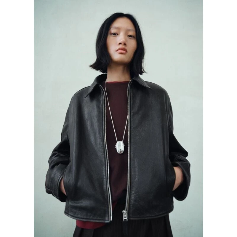 Lapels Nappa fårelæderjakke, sort