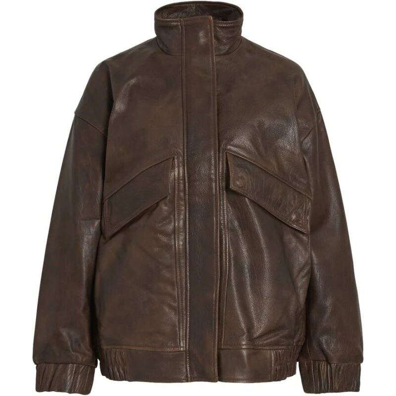 ROUSIMONE LS Oversized læderjakke med bikerkrave