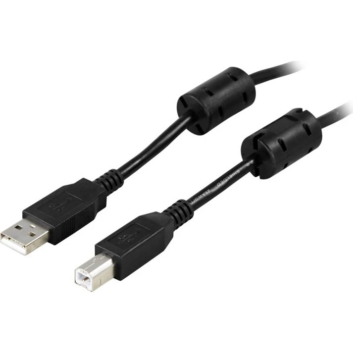 DELTACO USB 2.0 Kabel Type A til Type B, 5m, Sort med Ferritkerner