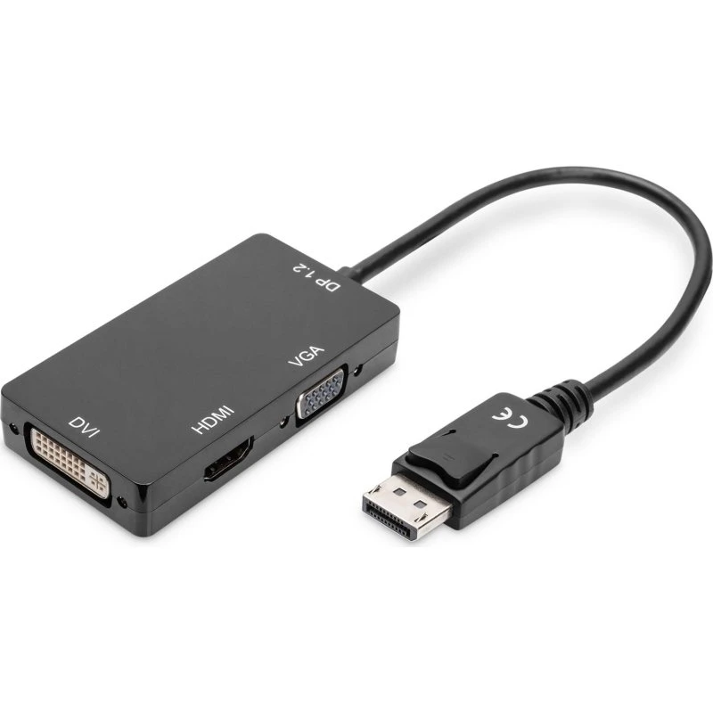 DIGITUS DisplayPort 3-i-1 adapter til HDMI, DVI og VGA, sort