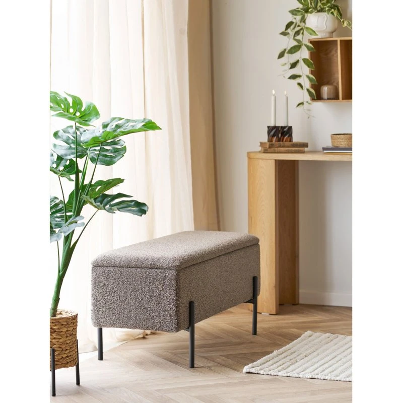 House Nordic Watford Bænk m. Opbevaring - Brun Bouclé, 95x36,5x43 cm