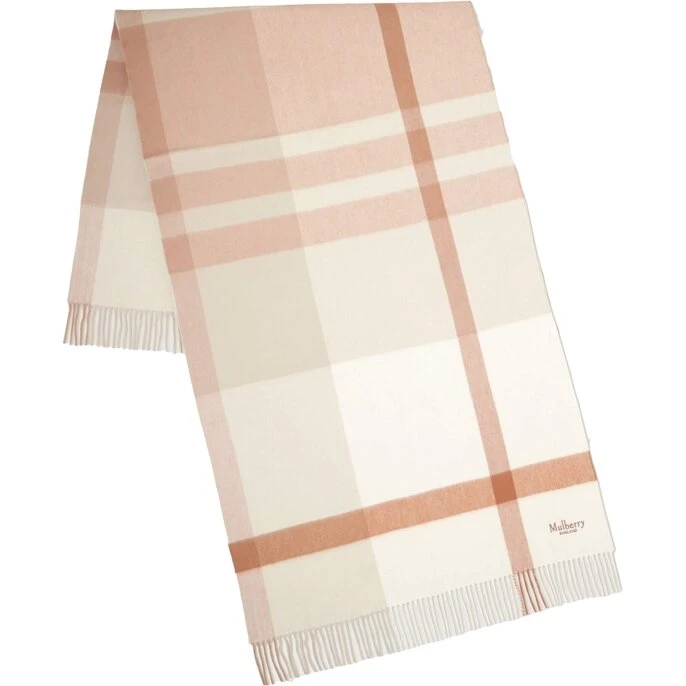 Mulberry Large Check Merinould-tørklæde 70x200 Maple/White