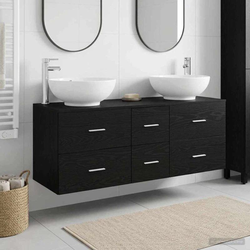 vidaXL Badeværelsesmøbel sæt 3 stk. Sort 129 x 44,5 x 80 cm