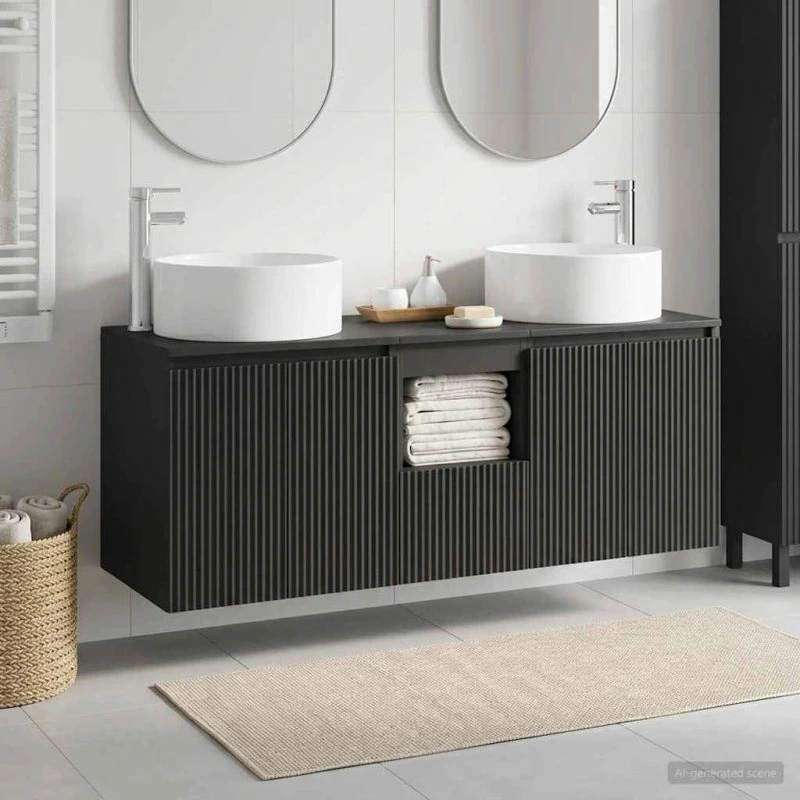vidaXL Badeværelsesskabsæt 3 stk. Sort 49,5 x 44,5 x 65,5 cm