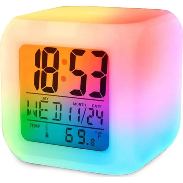 RGB LED Vækkeur med Natlys og Termometer