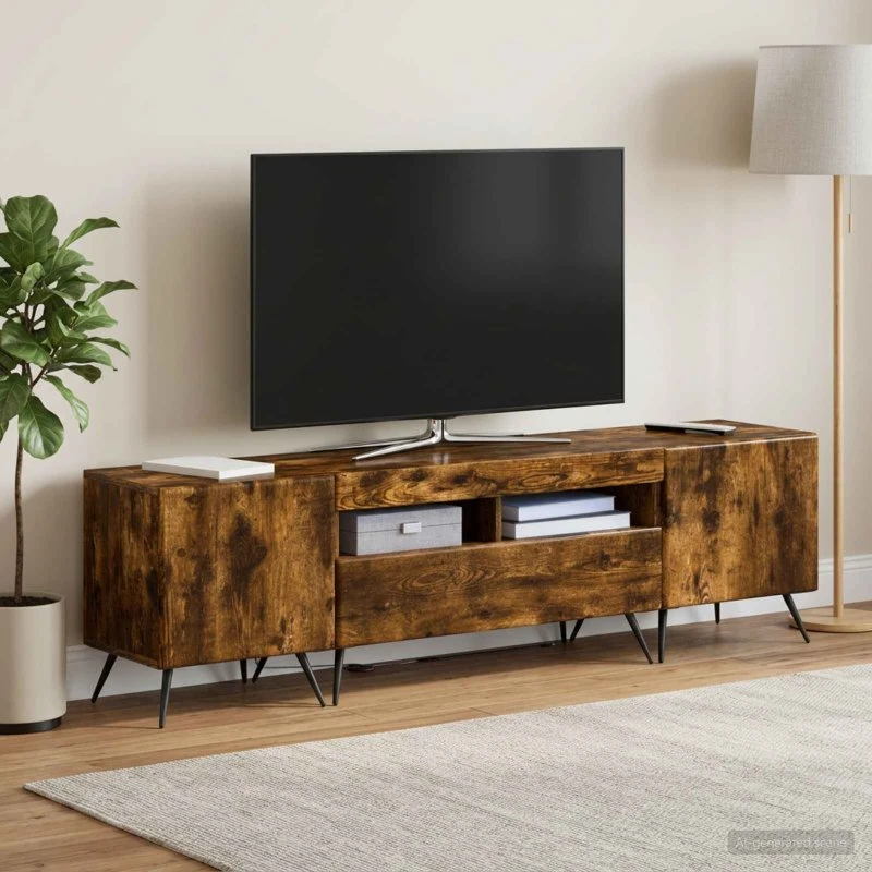 vidaXL LED TV-skab 5-delt i røget eg og konstrueret træ