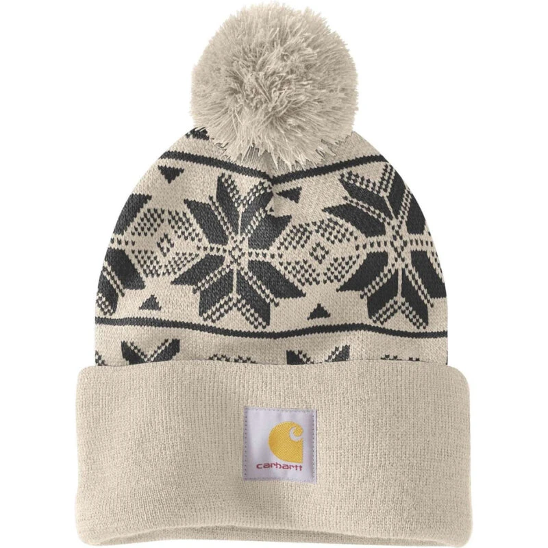 Carhartt 106647 Jacquard-strikhue med pom Oat Milk