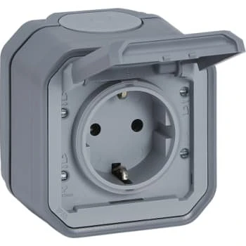Plexo55 Schuko stikkontakt 16A 2M IP55 Grå