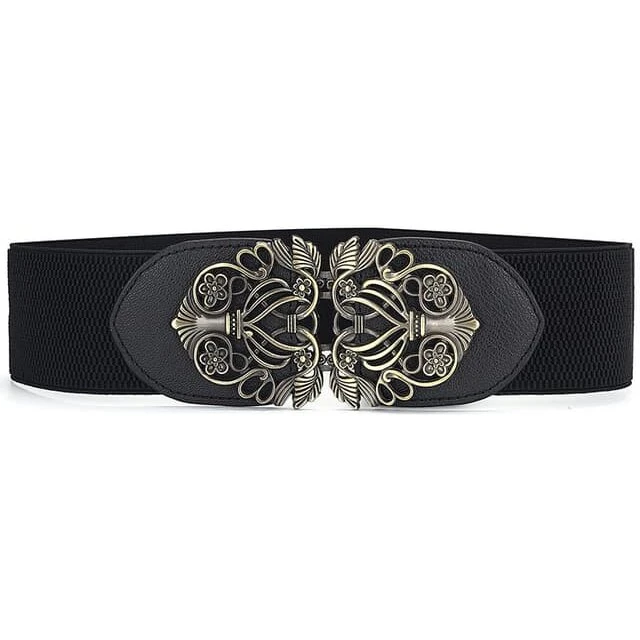 Uden brand elastisk taljebælte, dekorativt spænde, sort (80-100 cm)