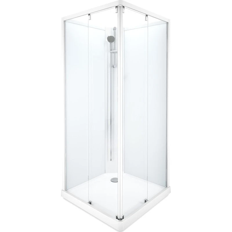 Showerama Classic brusekabine 90x90 cm, hvid profil, klart/frostet glas