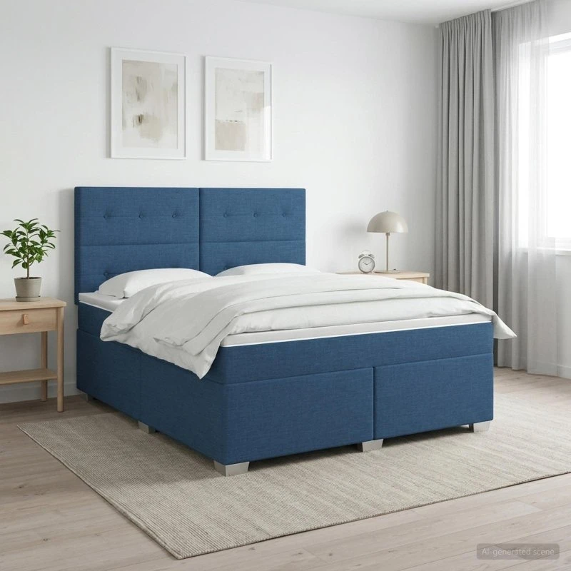 vidaXL Boxmadras med topmadras og sengegavl, Blå, 140 x 200 cm
