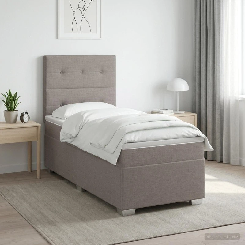 vidaXL Boxmadras med topmadras og sengegavl, Gråbrun, 90 x 190 cm