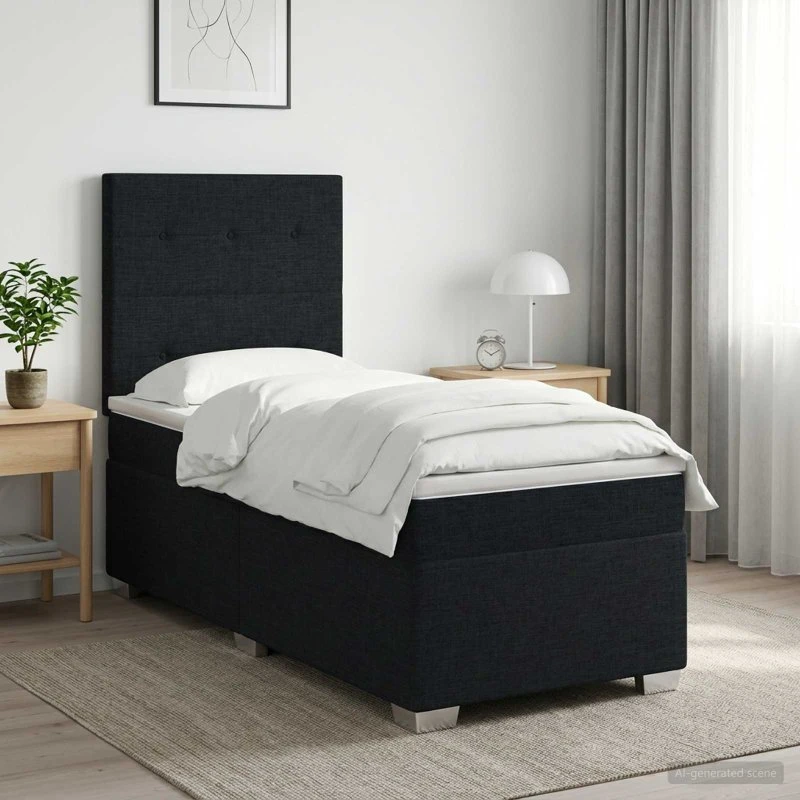 vidaXL Boxmadras med topmadras og sengegavl, Sort, 90 x 190 cm