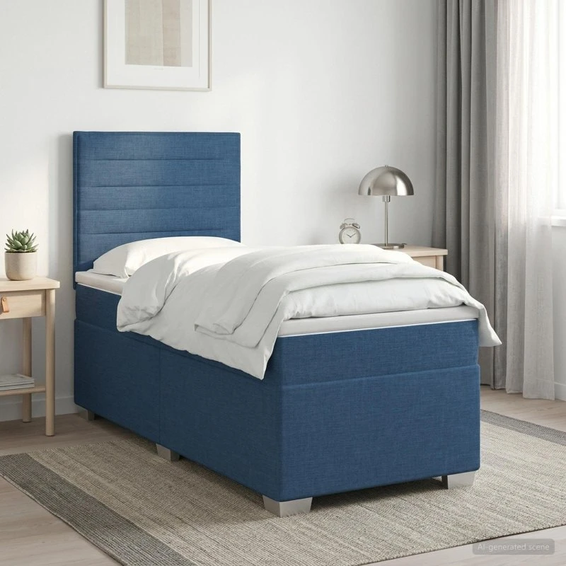 vidaXL Boxmadras med topmadras og sengegavl, Blå, 80 x 200 cm