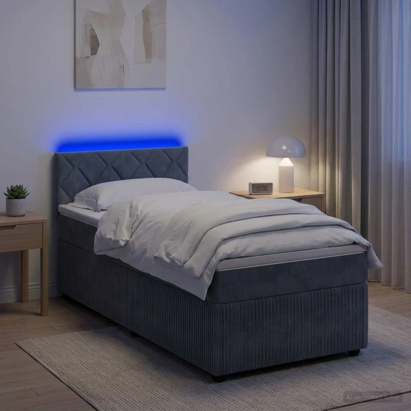 vidaXL Box Spring Seng med LED og madras, Mørkegrå Fløjl, 90x190 cm