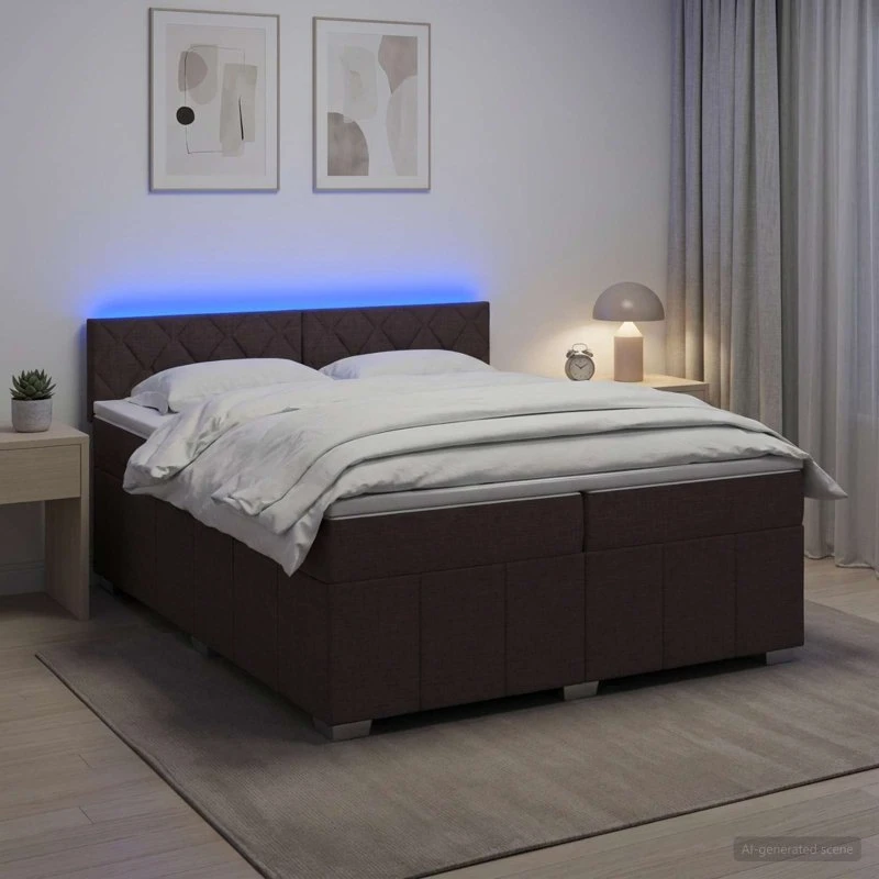 vidaXL Boxmadras med topmadras og LED, Mørk Brun, 200 x 200 cm