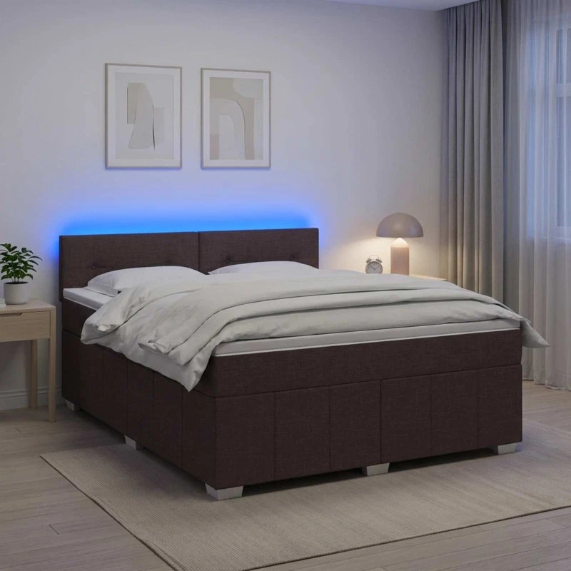 vidaXL Boxmadras med topmadras og LED, Mørk Brun, 140 x 200 cm