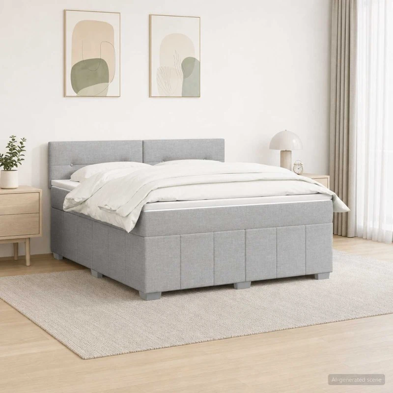 vidaXL Boxmadras med topmadras og LED, Lysegrå, 140 x 190 cm