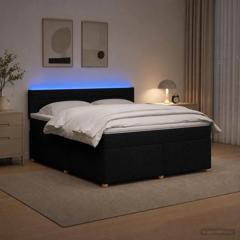 vidaXL Boxmadras med topmadras og hovedgærde, Sort, 140 x 200 cm