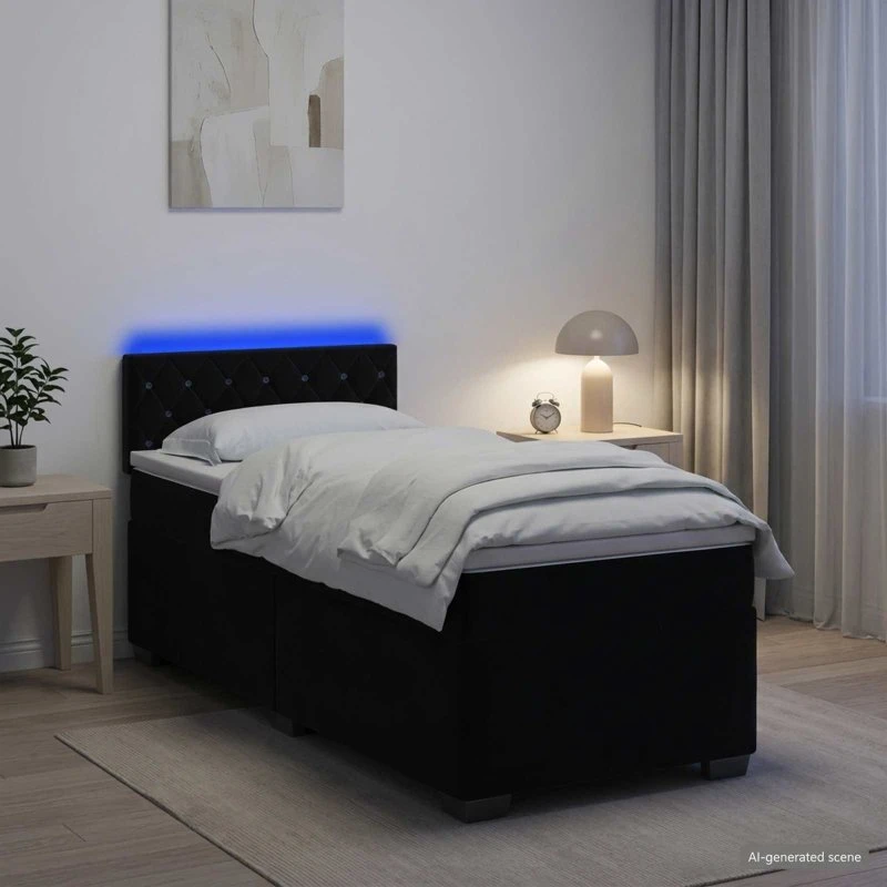vidaXL Box Spring Seng med LED og madras, sort velour, 90x200 cm