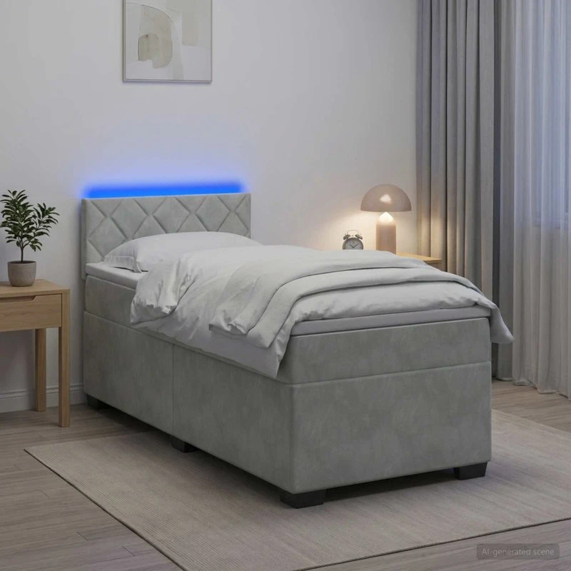 vidaXL Box Spring Seng med LED og madras, Lysegrå Velour, 80x200 cm