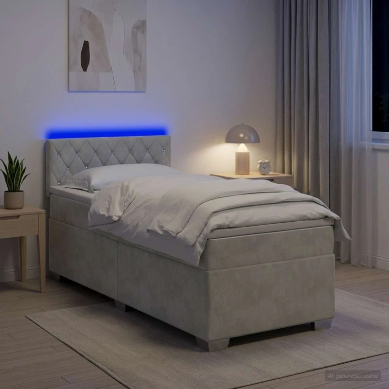 vidaXL Box Spring Seng med LED og madras, Lysegrå Velour, 80x200 cm