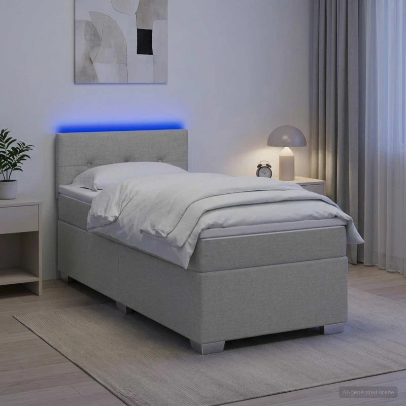 vidaXL Box Spring Seng med LED og madras, lysegrå, 90 x 190 cm