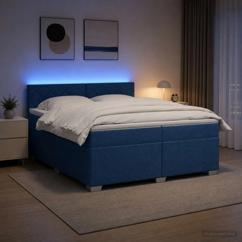 vidaXL Box Spring Seng med LED og madras, blå, 200 x 200 cm