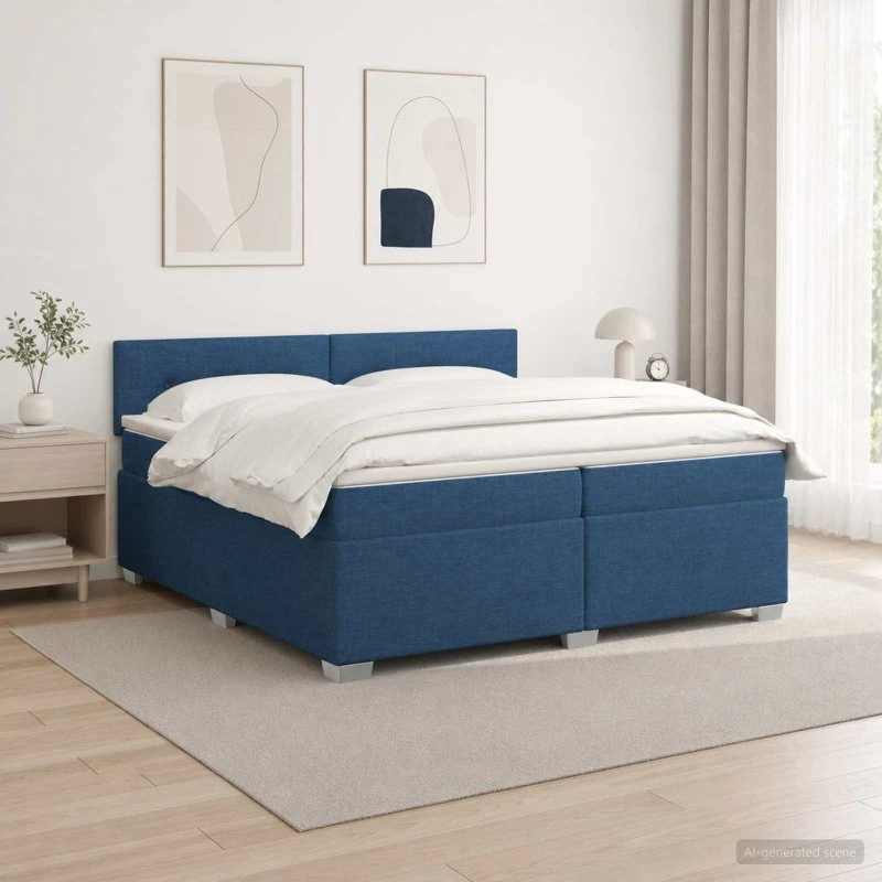 vidaXL Box Spring Seng med LED og madras, Blå, 200 x 200 cm