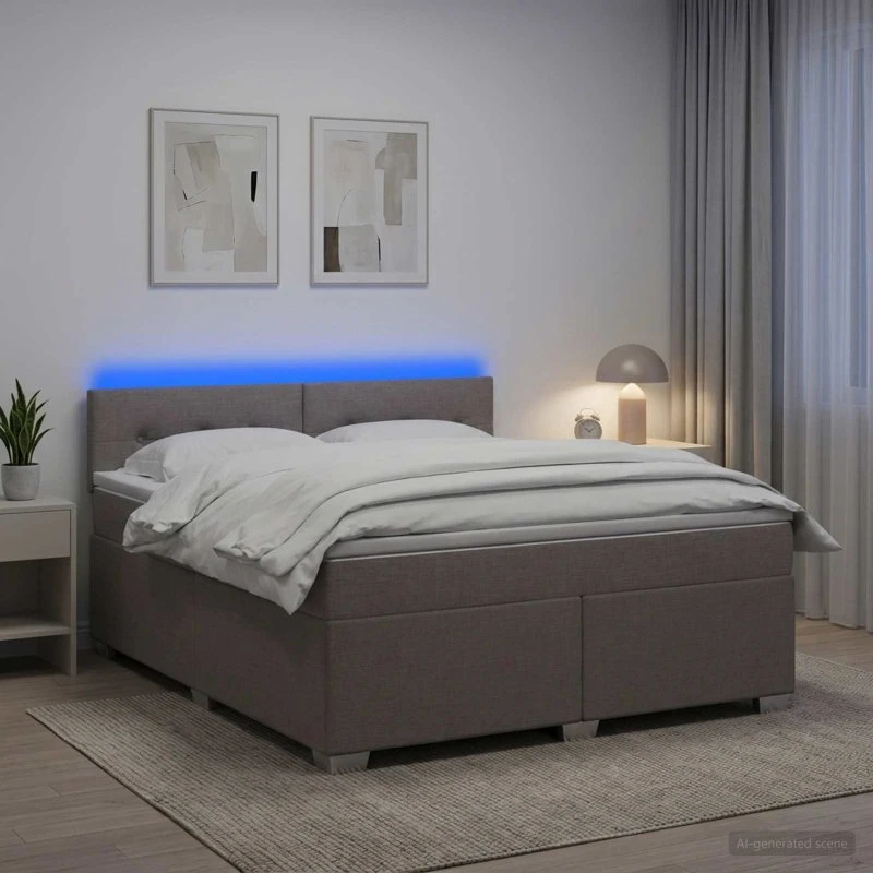 vidaXL Box Spring Seng med LED og madras, Gråbrun, 180 x 200 cm