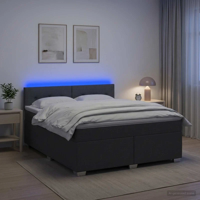 vidaXL Box Spring Seng med LED og madras, 160 x 200 cm, mørkegrå