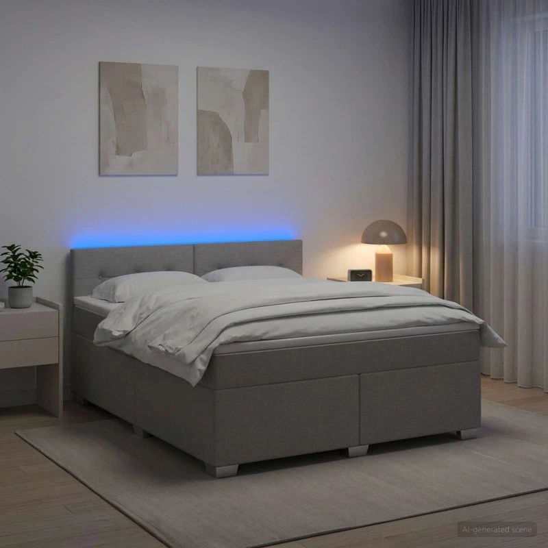 vidaXL Box Spring Seng med LED og madras, lysegrå, 140 x 200 cm