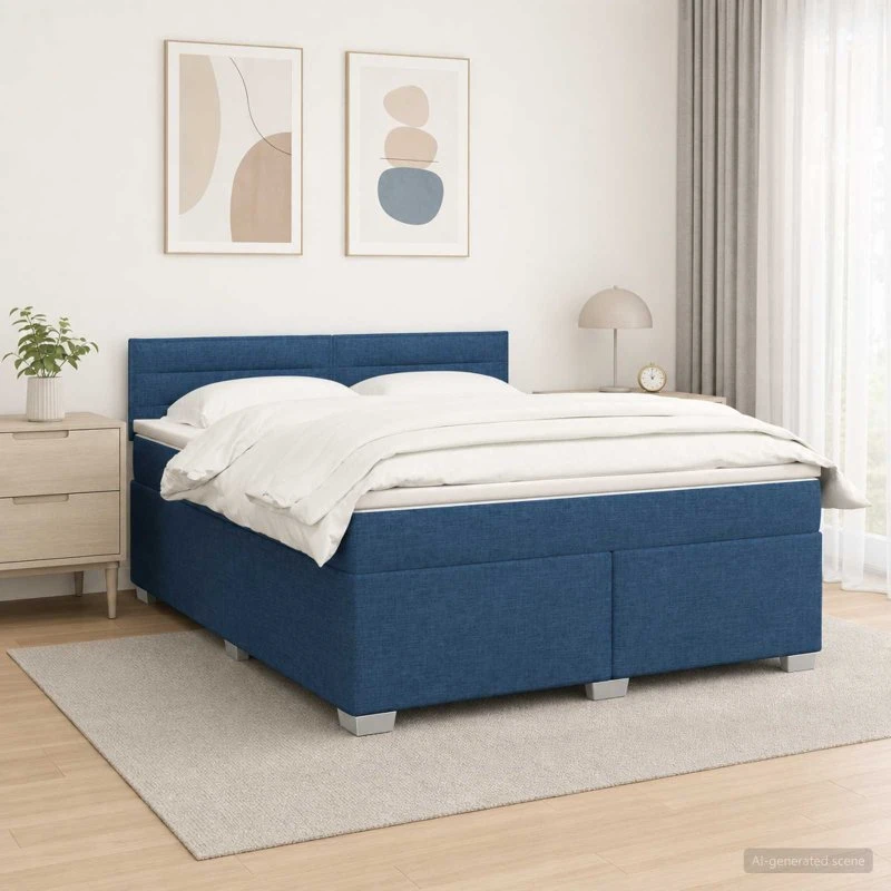 vidaXL Box Spring Seng med LED og madras, Blå, 140 x 200 cm