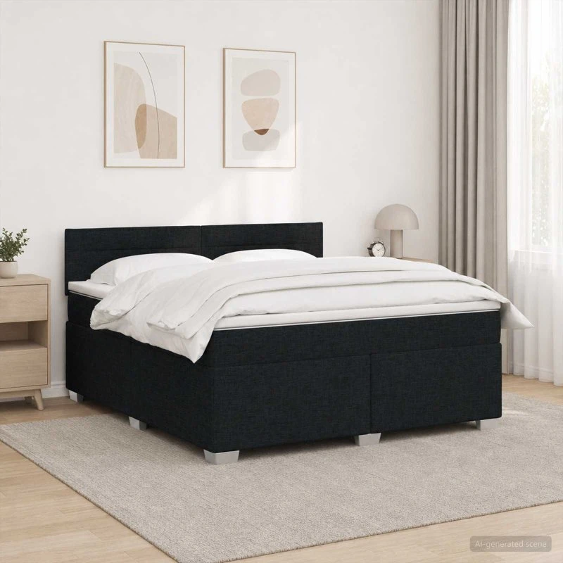 vidaXL Box Spring Seng med LED og madras, Sort, 140 x 200 cm