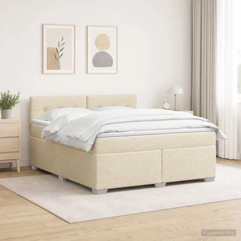 vidaXL Box Spring Seng med LED og madras, 140 x 190 cm, Cremefarvet