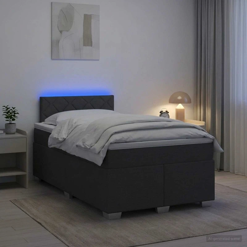 vidaXL Box Spring Seng med LED og madras, mørkegrå, 120 x 200 cm