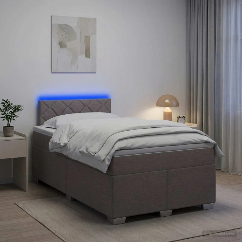 vidaXL Box Spring Seng med LED, Gråbrun, 120 x 190 cm