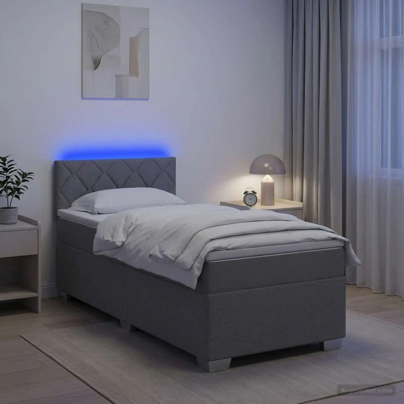 vidaXL Box Spring Seng med LED og madras, Lysegrå, 90 x 200 cm