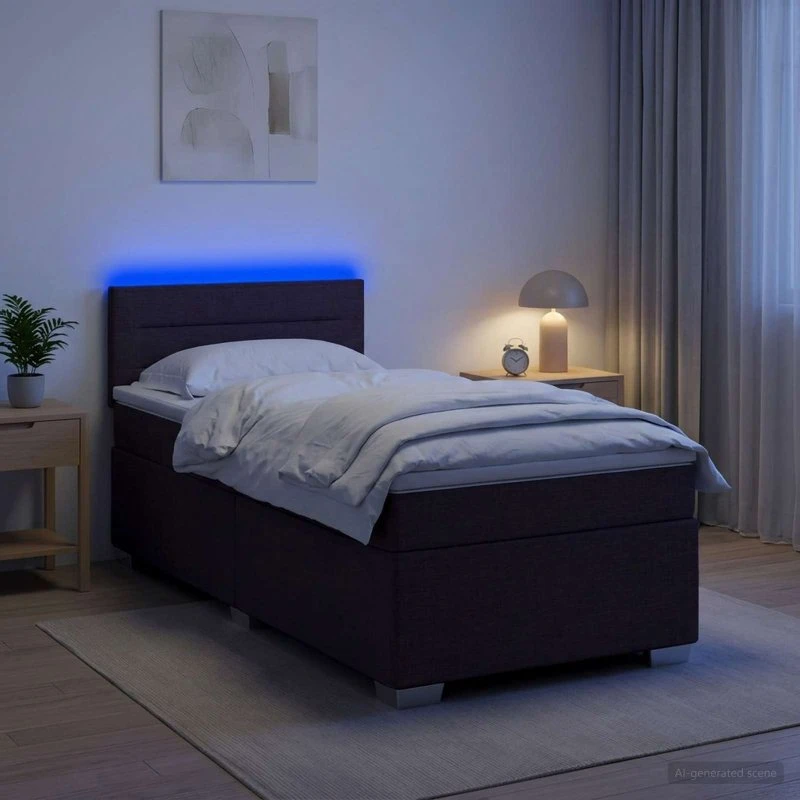 vidaXL Box Spring Seng med LED & madras, mørk brun, 90x200 cm
